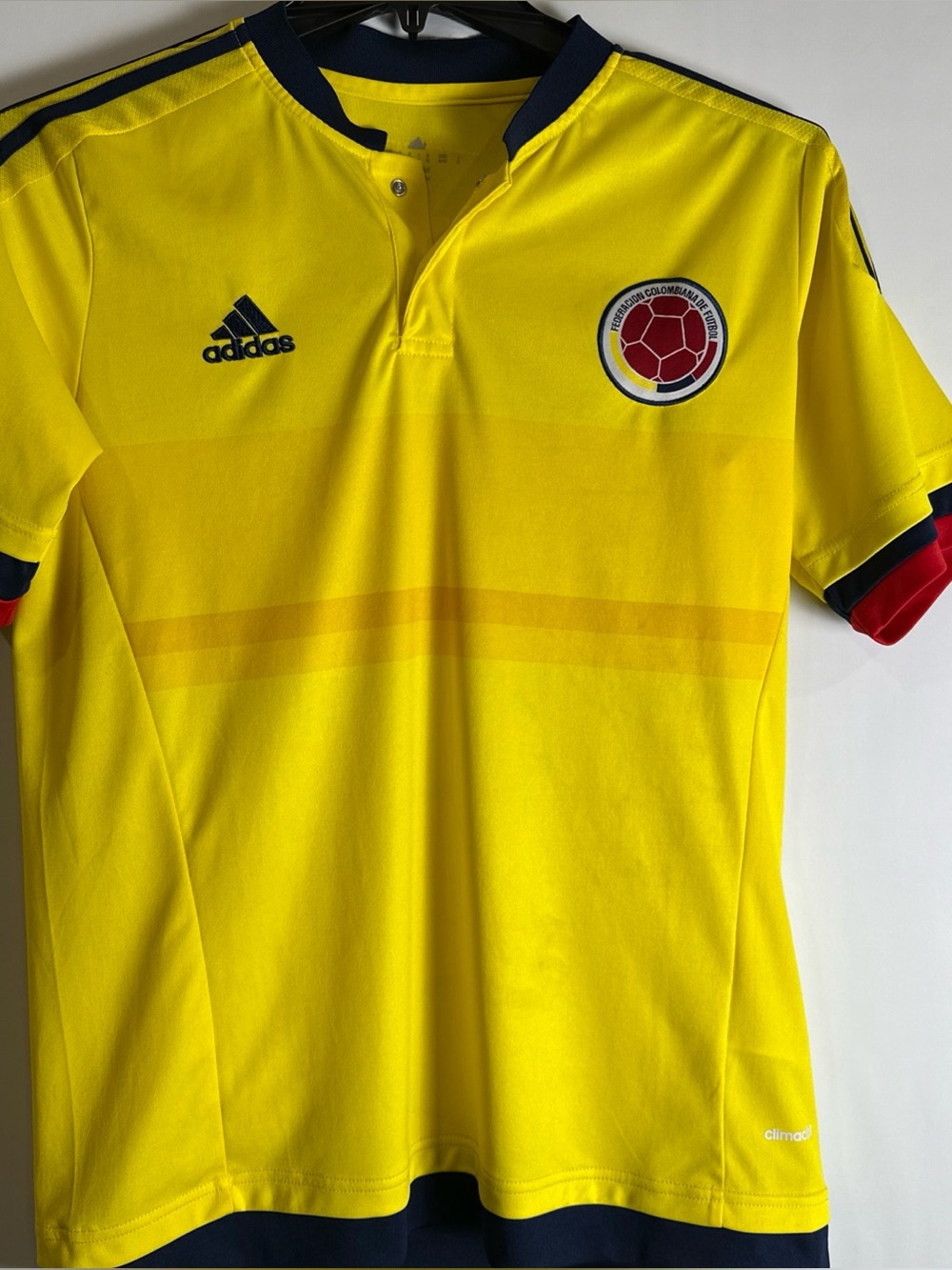 Adidas Yellow Colombia Mens Soccer Jersey with Navy Trim